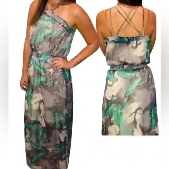 NWOT Charming Charlie Butterfly Chiffon Blouson Strappy Maxi Dress - Picture 1 of 10